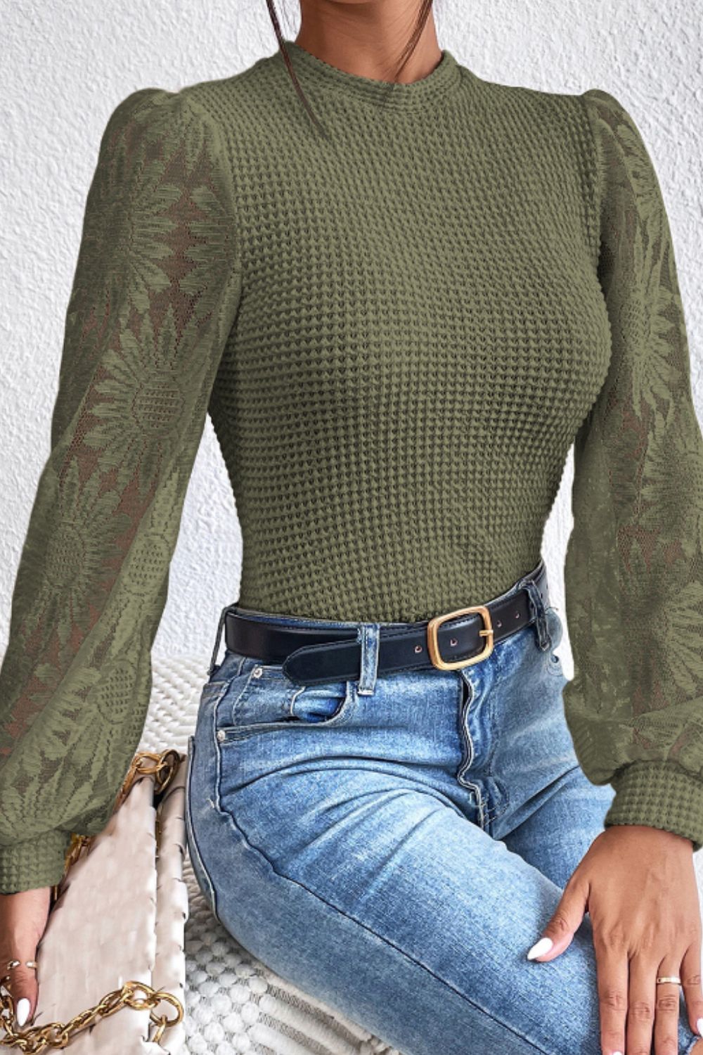 Mock Neck Lace Long Sleeve Top - Little Miss Vanilla