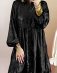 Black Metallic Sheen Puff Sleeve Button Up Mini Shirt Dress - Little Miss Vanilla