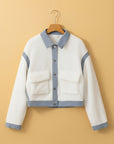 White Contrast Trim Buttoned Sherpa Jacket - Little Miss Vanilla