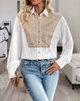 Perfee Sequin Contrast Collared Neck Long Sleeve Shirt - Little Miss Vanilla