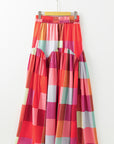 Multicolour Plaid Print Ruched High Waist Casual Maxi Skirt