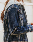 Fake Two-Piece Hooded Zip-Up Denim Jacket - Little Miss Vanilla