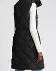 Black Longline Quilted Stand Collar Puffer Vest