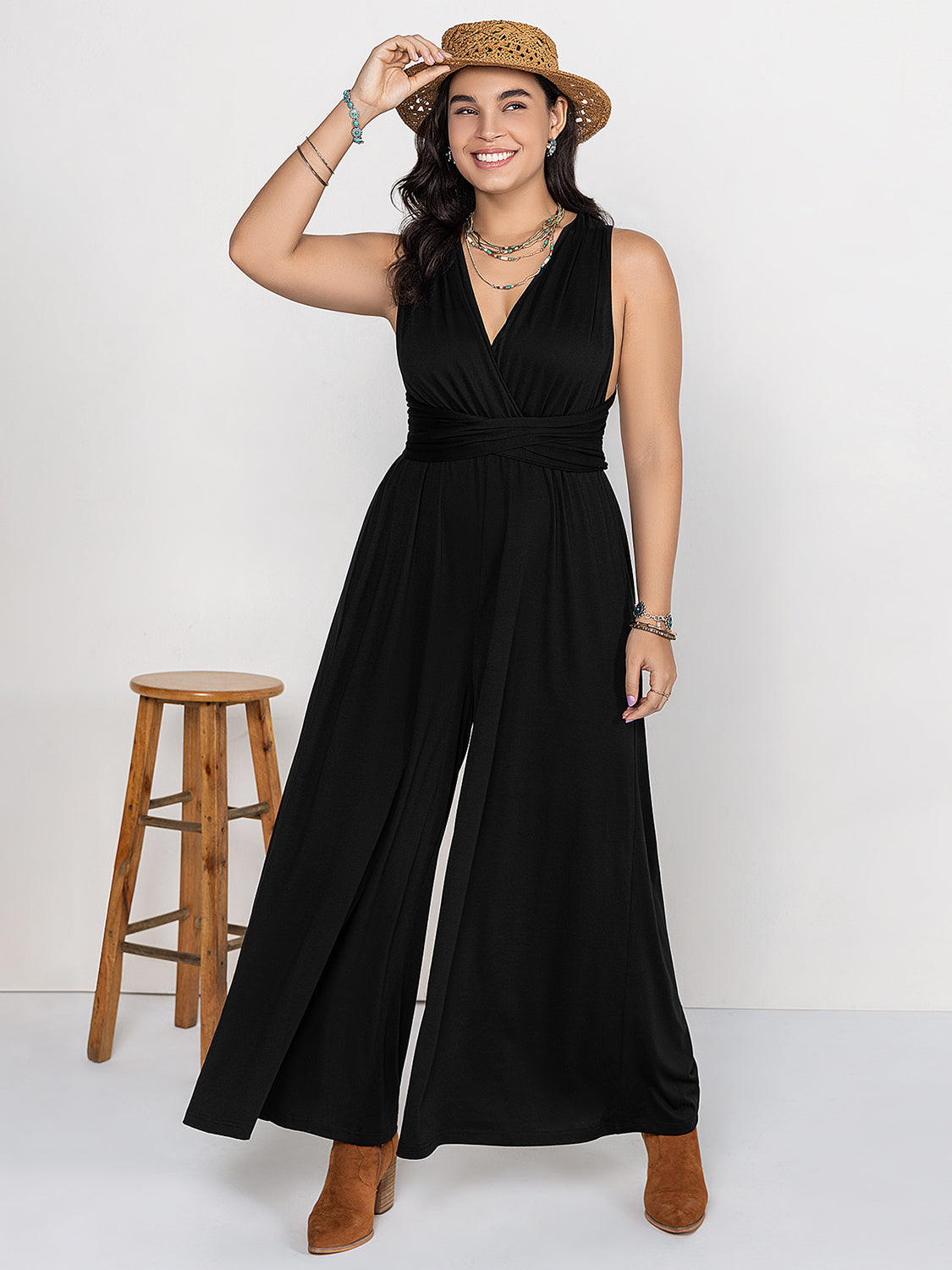 Plus Size V-Neck Wide Leg Jumpsuit - Little Miss Vanilla