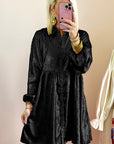 Black Metallic Sheen Puff Sleeve Button Up Mini Shirt Dress - Little Miss Vanilla