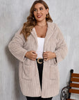 Plus Size Open Front Long Sleeve Hooded Fuzzy Jacket - Little Miss Vanilla