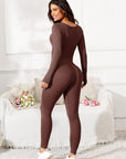 Scoop Neck Long Sleeve Active Jumpsuit - Little Miss Vanilla