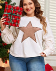 Plus Size Studded Star Round Neck Long Sleeve Blouse - Little Miss Vanilla