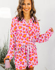 Pink Leopard Print Long Sleeve Shirt and Shorts Pajama Set - Little Miss Vanilla