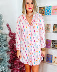 Pink Christmas Twinkle Tree Print Shirt Sleep Dress - Little Miss Vanilla