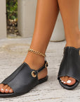 Fashion Solid Peep-toe Sandals With Back-srtap Summer Casual Outdoor Buckle Flats Beach Shoes For Women