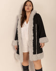 Plus Size Fuzzy Trim Open Front Long Sleeve Hooded Coat - Little Miss Vanilla