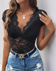 Lace V-neck Patchwork Black Jumpsuit - Little Miss Vanilla