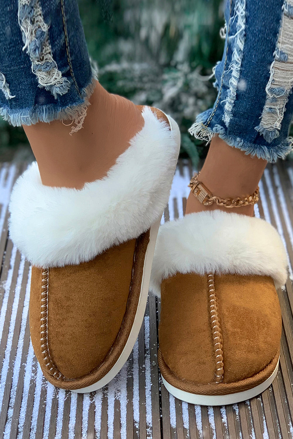 Camel Plush Suede Winter Home Slippers - Little Miss Vanilla