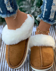 Camel Plush Suede Winter Home Slippers - Little Miss Vanilla