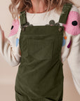 Vineyard Green Solid Front Pockets Sleeveless Corduroy Overall Dress - Little Miss Vanilla