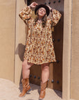 Plus Size Printed V-Neck Balloon Sleeve Mini Dress - Little Miss Vanilla