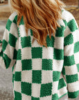 Lapis Checked Snap Button Sherpa Jacket - Little Miss Vanilla