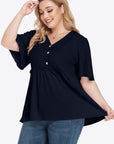 Plus Size Buttoned V-Neck Frill Trim Babydoll Blouse - Little Miss Vanilla