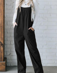 Black Solid Pocketed Loose Fit Corduroy Overall