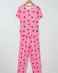 Pink Valentines Heart Print Tee and Pants Lounge Set