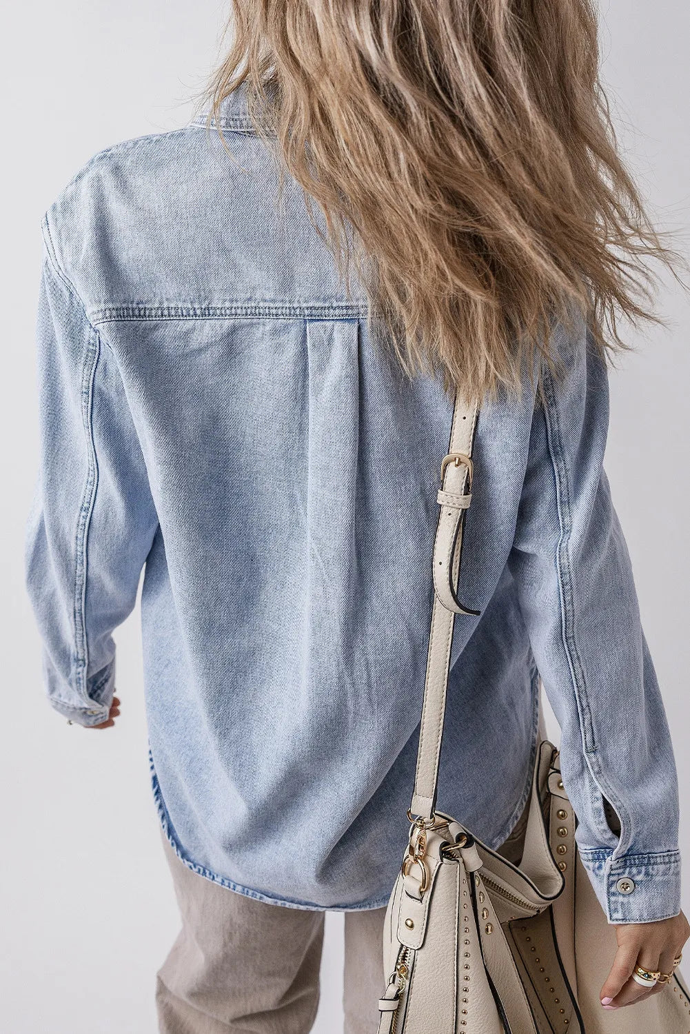 Pocketed Collared Neck Denim Top - Little Miss Vanilla