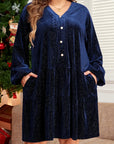 Plus Size Textured Velvet Decorative Button Long Sleeve Dress - Little Miss Vanilla