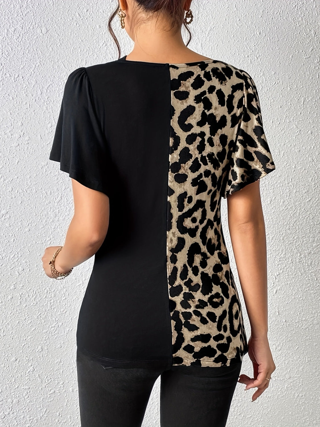 Ruched Leopard Flutter Sleeve T-Shirt - Little Miss Vanilla