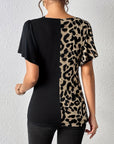 Ruched Leopard Flutter Sleeve T-Shirt - Little Miss Vanilla