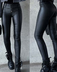 Black High Waist Tight Leather Pants