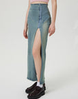 Slit Denim Skirt with Zip - Little Miss Vanilla