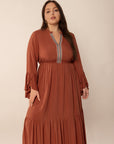 Plus Size Ruffled Notched Long Sleeve Midi Dress - Little Miss Vanilla