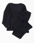 Black Ribbed Knit V Neck Slouchy Two-piece Outfit - Little Miss Vanilla