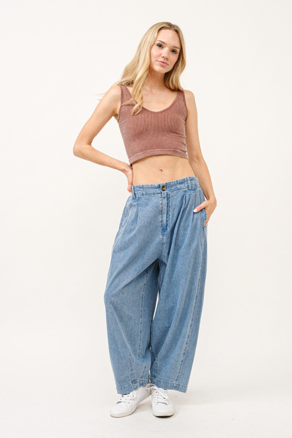 And The Why Elastic Back Pleated Baggy Jeans - Little Miss Vanilla