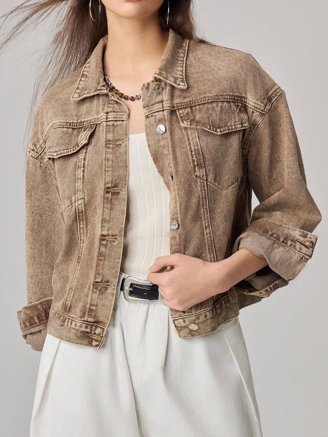 Pocketed Collared Neck Denim Jacket - Little Miss Vanilla