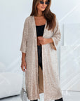 Apricot Sequin 3/4 Sleeve Open Front Duster Kimono - Little Miss Vanilla