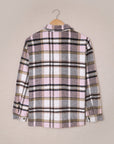 Pink Geometric Plaid Print Pocketed Shacket