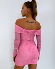 Glitter Ruched Off-Shoulder Long Sleeve Bodycon Dress - Little Miss Vanilla