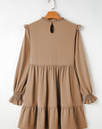 Light French Beige Frilled Collar Ruffled Shoulder Tiered Dress - Little Miss Vanilla