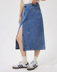 Slit Midi Denim Skirt with Pockets - Little Miss Vanilla