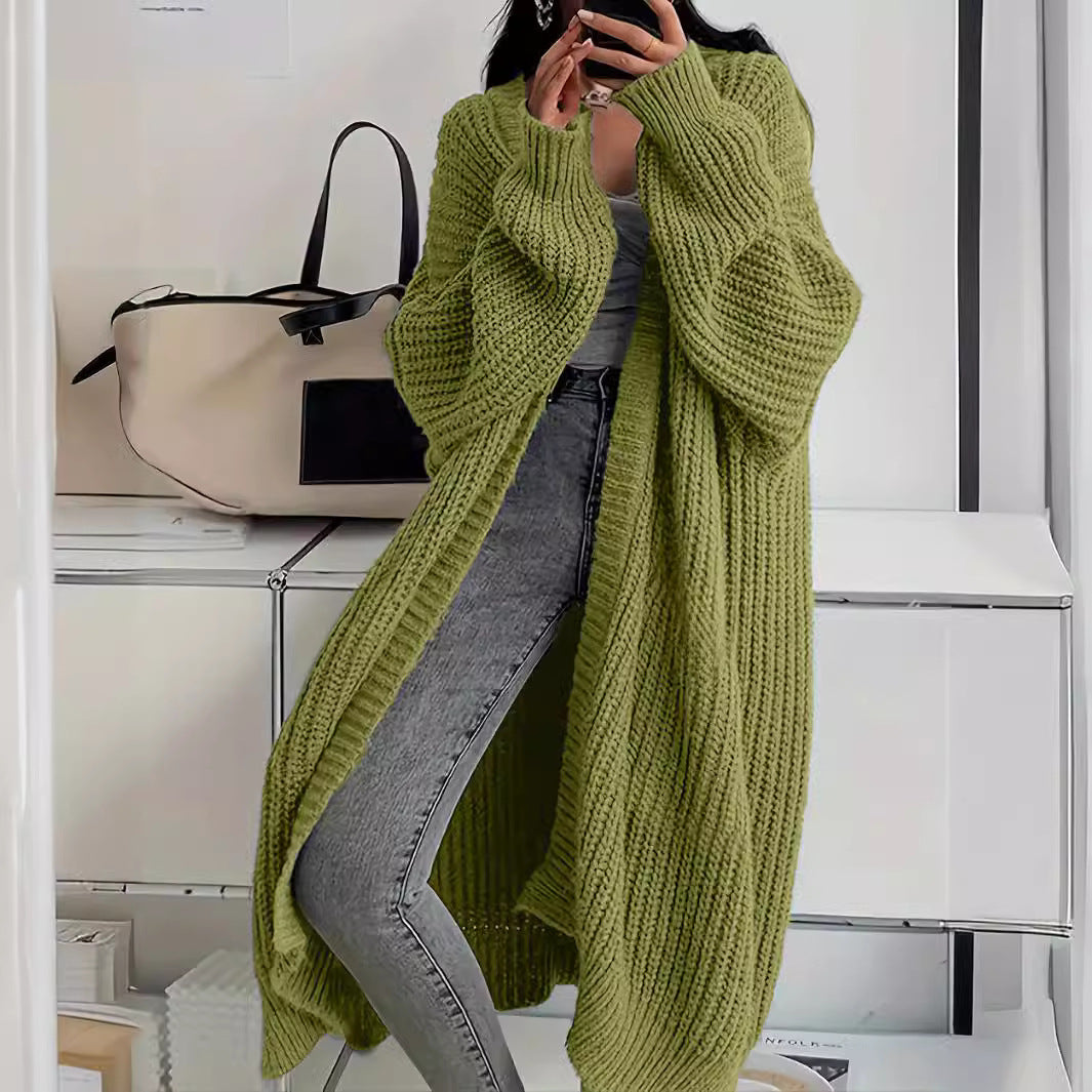 Knitted Long Cardigan With Pockets Fashion All-match Lantern-sleeved Coat - Little Miss Vanilla