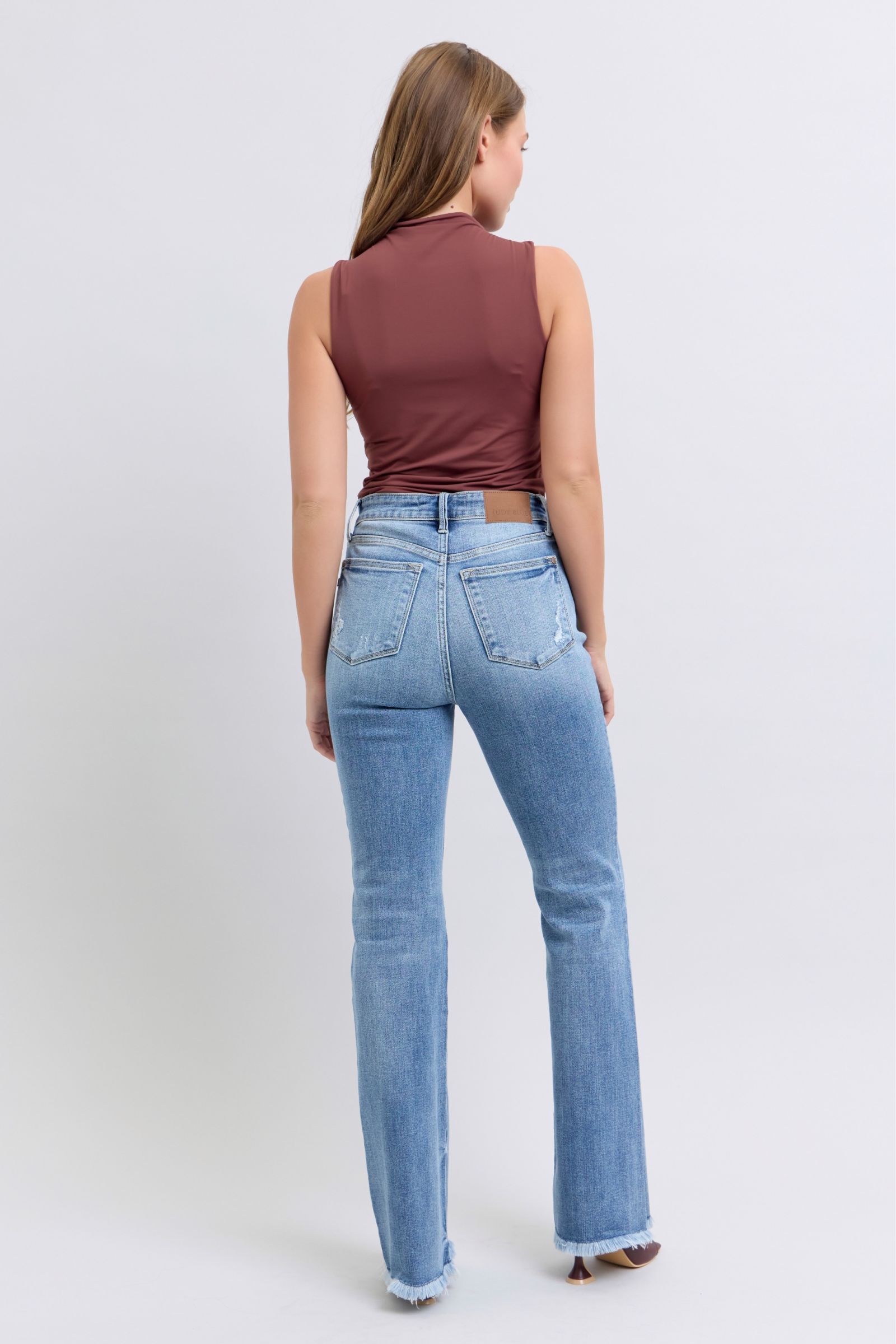 Judy Blue Full Size Raw Hem High Rise Bootcut Jeans - Little Miss Vanilla