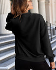 Black Solid Textured Stand Neck Zipper Bomber Jacket - Little Miss Vanilla