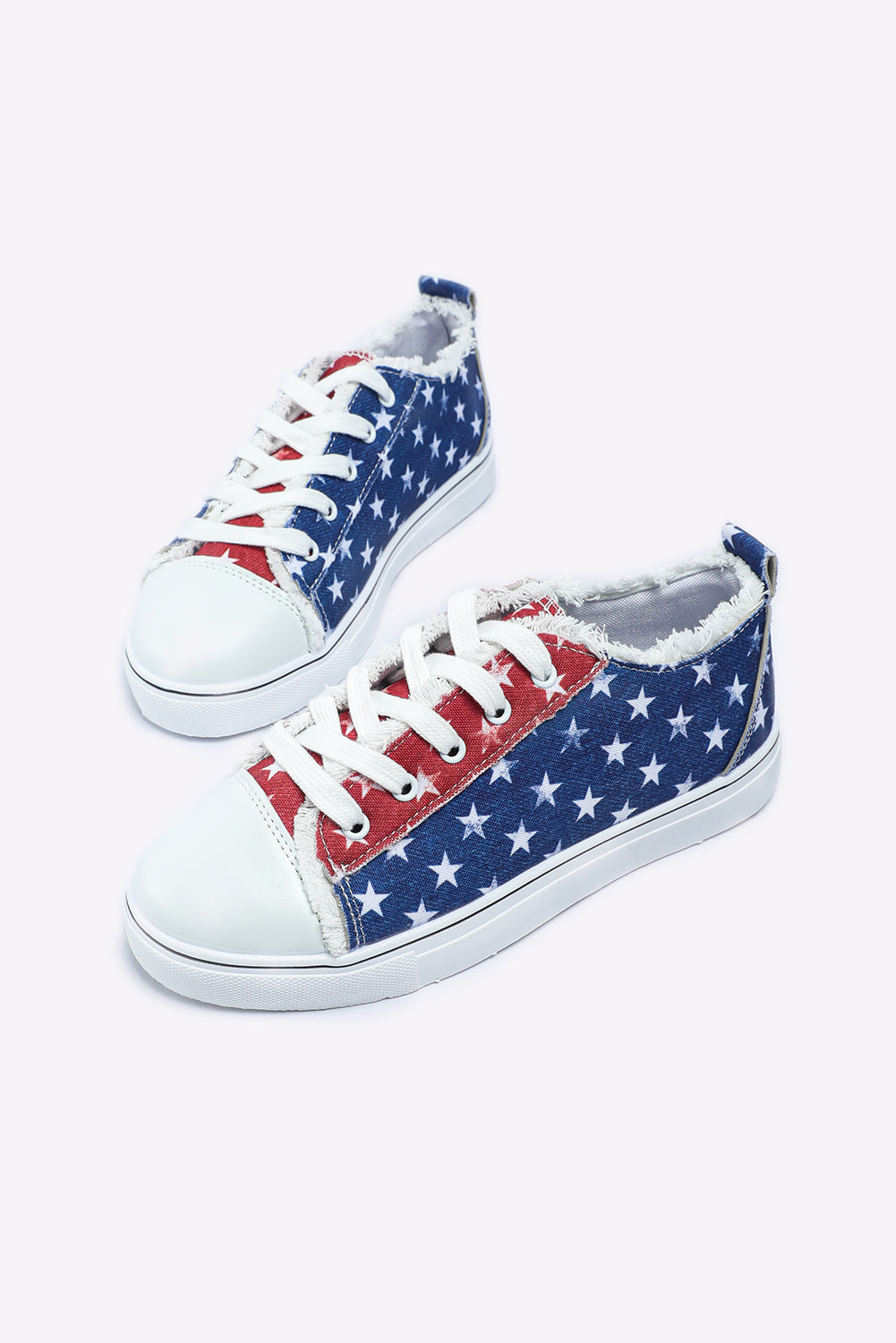 Multicolor American Flag Stars Printed Frayed Detail Lace-up Shoes - Little Miss Vanilla