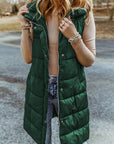 Green Hooded Long Quilted Vest Coat - Little Miss Vanilla