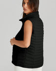 Black Plush Collared Quilted Zipped Puffer Vest - Little Miss Vanilla