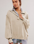 Exposed Seam Side Slit Long Sleeve Sweatshirt - Little Miss Vanilla