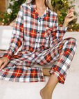 Red Christmas Plaid Print Two Piece Long Sleeve Pajamas Set - Little Miss Vanilla