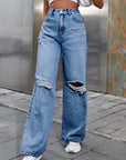 Distressed Wide Leg Jeans with Pockets - Little Miss Vanilla