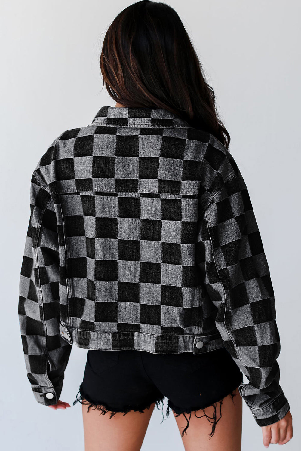 Checkered Button Up Denim Jacket - Little Miss Vanilla